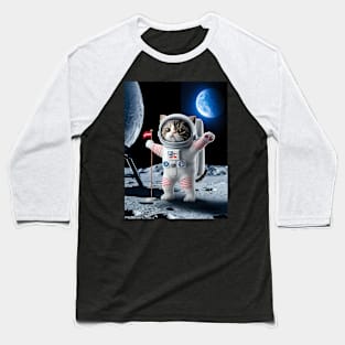 Astronaut cat moon landing Baseball T-Shirt